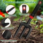 Soil shovel made with rust-resistant carbon steel for durability.