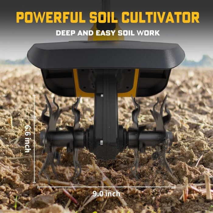 Ergonomic handle of the garden tools cordless tiller for comfortable use in gardens.