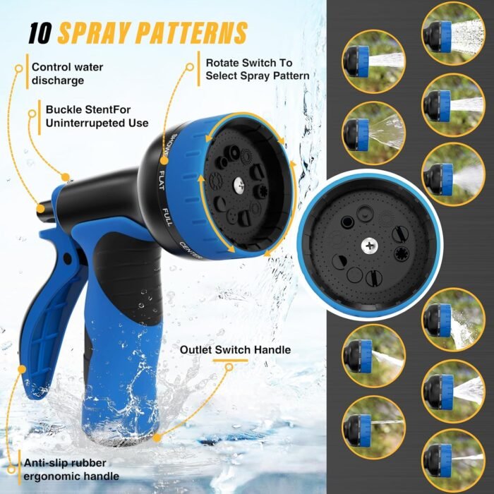 The heavy duty hose with a flexible, kink-free design for easy maneuvering around garden areas.