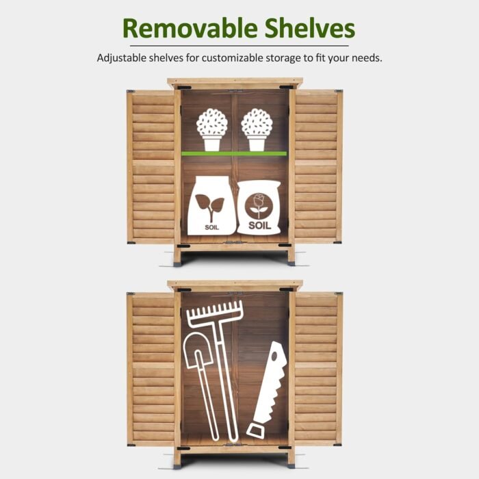 Vertical storage shed focusing on the sloping roof covered with waterproof asphalt to prevent water accumulation and ensure longevity.