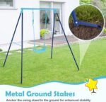 Swing set showcasing the adjustable rope length and durable, smooth U-shaped plastic seat.